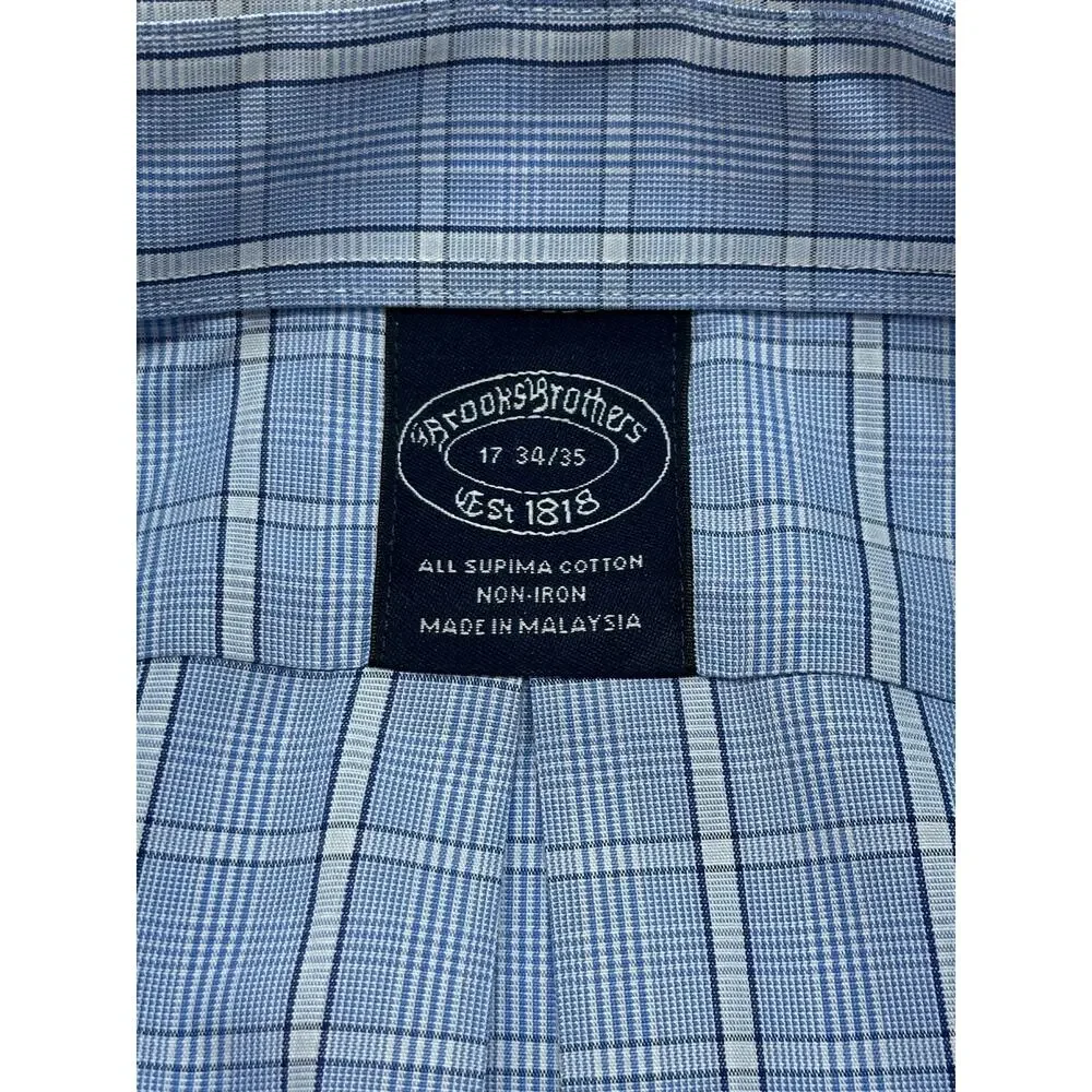 Brooks Brothers Blue Plaid Supima Cotton Dress Shirt Men’s 17 34/35 Non-Iron